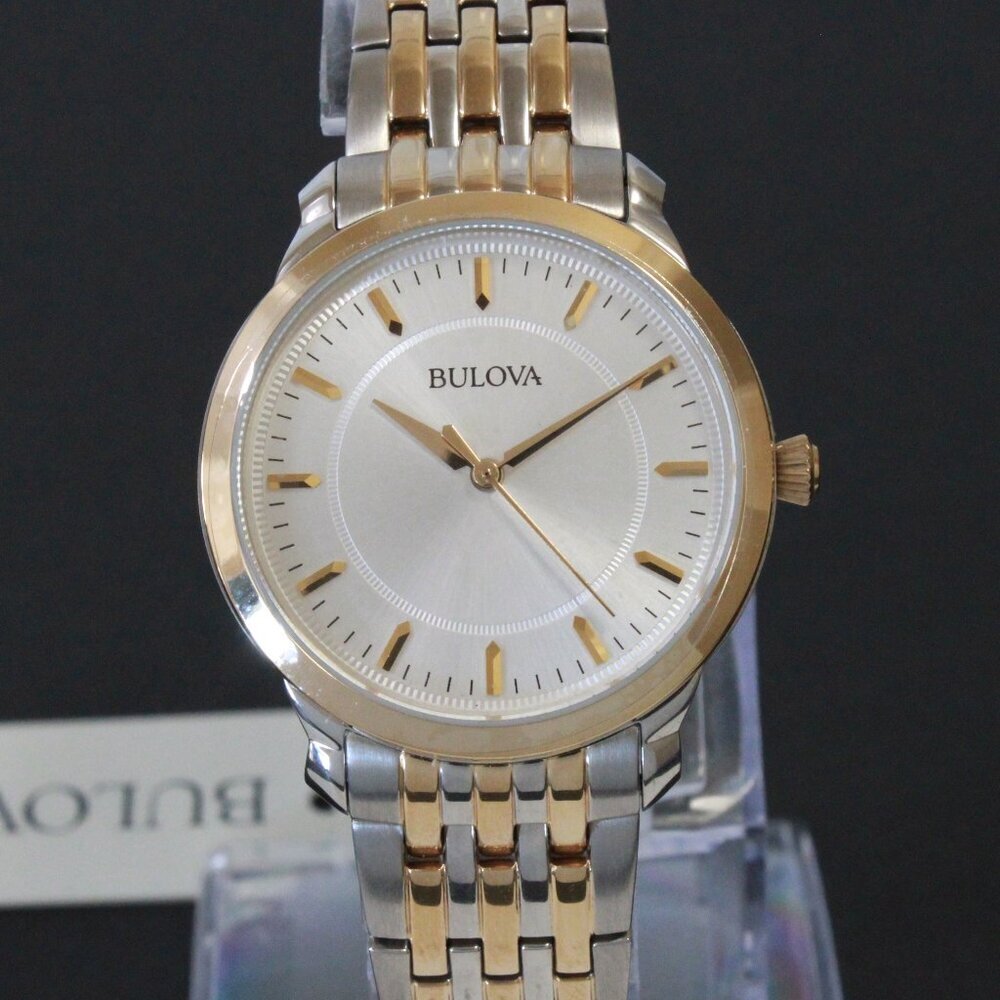 Bulova Ladies Classic Quartz Watch Two Tone Finish Raised Indices Bracelet 32mm - Picture 6 of 13
